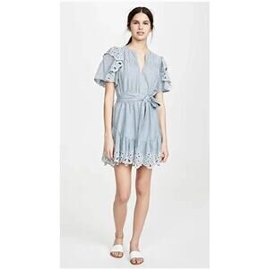 Joie Safia Cotton Eyelet-Trim Mini Dress Womens Size L Short Sleeve Lined